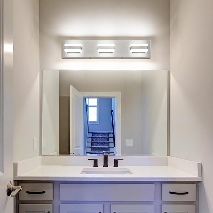 SOLFART Bathroom Vanity Lights Over Mirror Brushed Nickel Bathroom Light Fixture 3 Light Led Lights for Bathrooms Vanity Lights for Bath Nickel ETL Listed