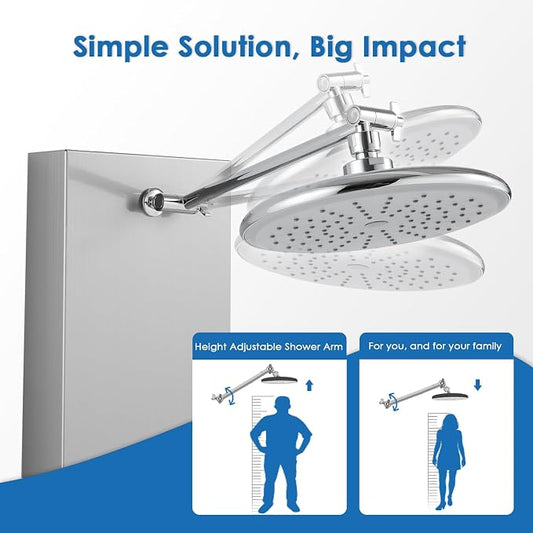 ROVOGO Shower Panel Tower System - Use 4 Shower Modes at the Same Time | Rain Shower Head, Handheld, 6 Body Jets and Tub Spout, Height Adjustable Shower Arm, Stainless Steel Shower Column, Brushed