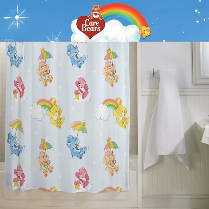 Care Bears 13-Piece Shower Curtain Set, 72 x 72 Inch Fabric Curtain with Hooks, Bathroom Decor, Machine Washable, (100% Officially Licensed Product) by Franco Collectibles