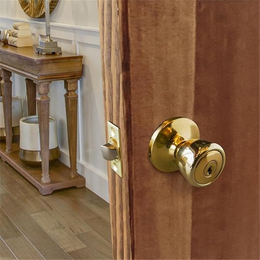 Design House Terrace 6-Way Universal Keyed Entry Door Knob for Front and Back Doors, Fits Standard Doors, Polished Brass – Design House, 728295