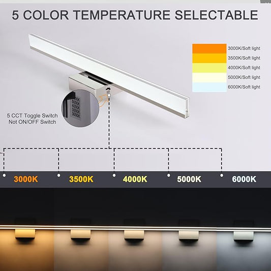 Chrome Vanity Lights for Bathroom 5CCT Dimmable Bathroom Lighting Fixtures Over Mirror Adjustable Lighting Angle Wall Light Fixtures 23.6 inch Long 18W LED Bar Light