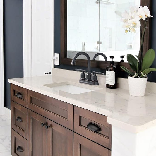 WOWOW Bronze Bathroom Faucet: Centerset, 3 Hole with Drain Stopper, Supply Hoses, 2 Handle, 360 Swivel Spout
