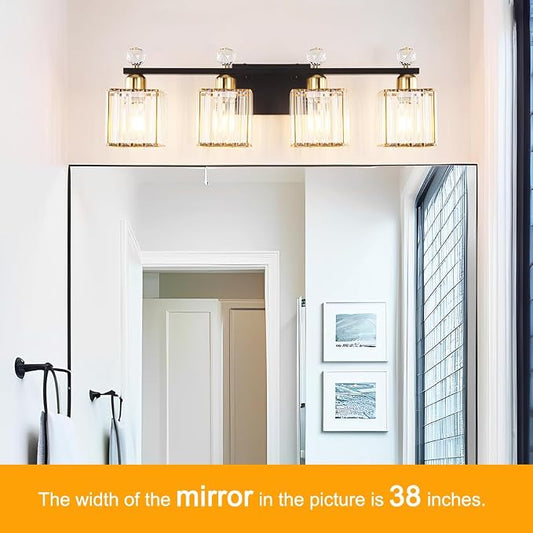 Lxybcce Bathroom Vanity Lights Over Mirror - Easy Installation with Clear Guide, 4-Light Shadow-Free Design, Black and Gold Crystal Finish - for Modern Home Bathroom Lighting Fixtures in DIY Projects