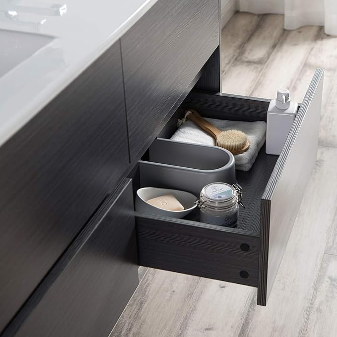 Blossom 48 inch Bathroom Vanity with Sink, Double Ceramic Sink Wall Mounted Floating Bathroom Vanity Cabinet, All Wood Bathroom Storage Organizer, Soft-Closing U-Shaped Cutout Drawers, Silver Grey