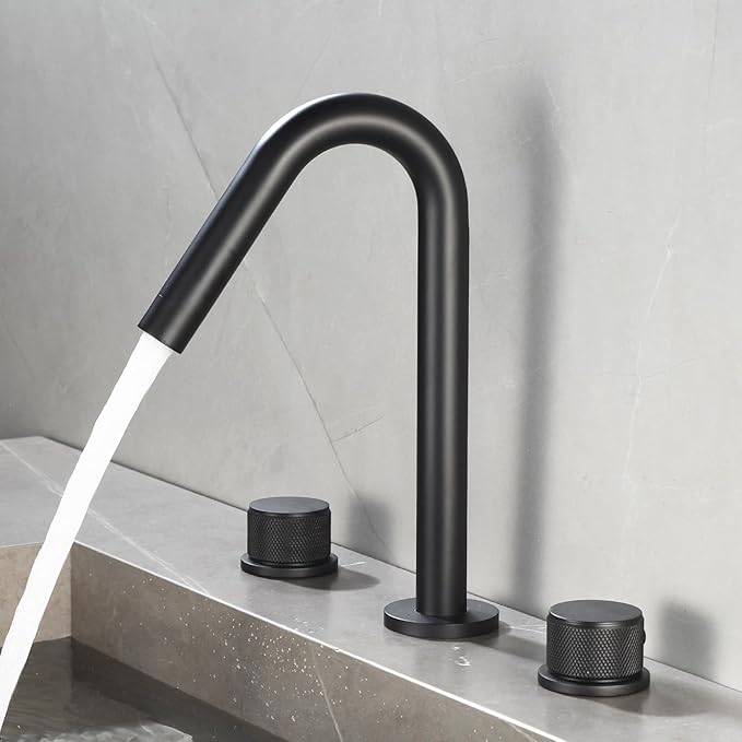3 Hole Basin Mixer Faucet Brass Swivel Hot and Cold Water Double Handle 3 Hole Bathroom Faucets-Black