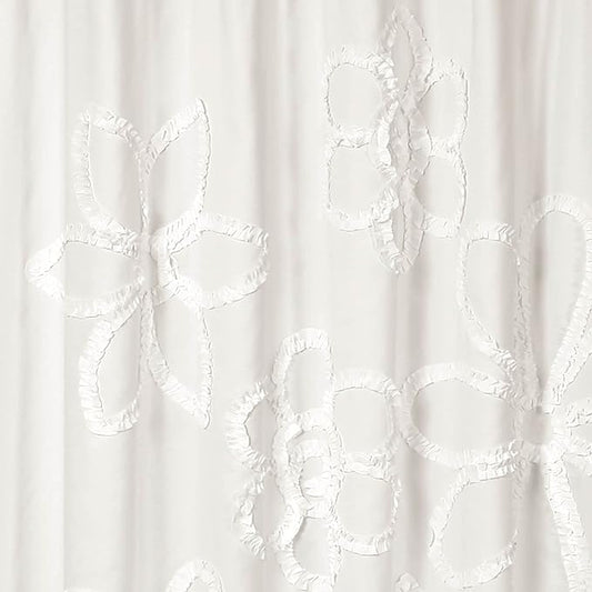 Lush Decor White Ruffle Flower Polyester Shower Curtain, 72" x 72"