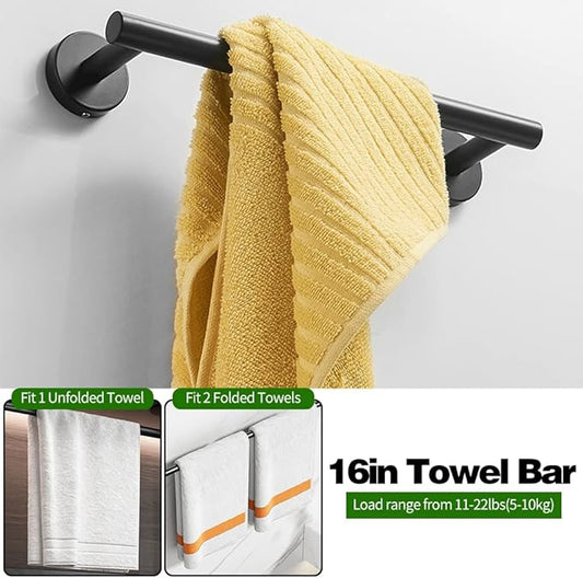 20pcs Bathroom Hardware Set, Matte Black Bathroom Hardware Set, Including 16" Hand Towel Bars, Toilet Paper Holders, Towel Rings, Robe Towel Hooks | Including 16" Hand Towel Bars, Toilet Paper Holders, Towel Rings, Robe Towel Hooks