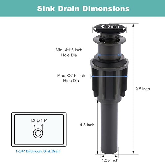 Bathroom Sink Drain Without Overflow, ARCORA Matte Black Pop Up Drain for Vessel Sink Clicker Drain Stopper