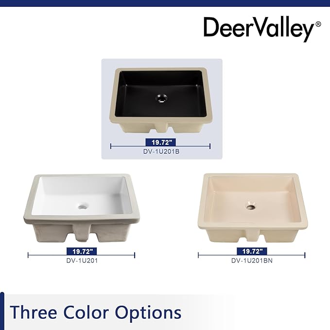 DeerValley 20x16 Inch Black Rectangular Undermount Bathroom Sink, Porcelain Ceramic Vessel Sink with Overflow, Modern Vanity Basin, DV-1U201B