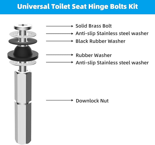 Hibbent 4 PCS Universal Toilet Seat Bolts Kit, Heavy Duty Stainless Steel Toilet Bolts with Extra Long Downlock Nuts Rubber Washers Gaskets, Easy to Install -Bathroom Toilet Repair Screw