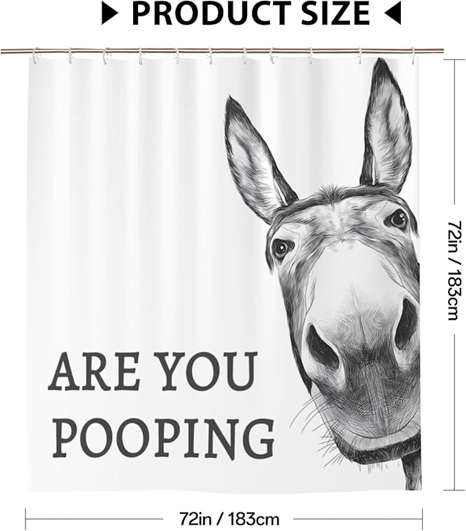Funny Donkey Shower Curtain - Waterproof Fabric Shower Curtain Set for Bathroom Decor - are You Pooping Shower Curtain