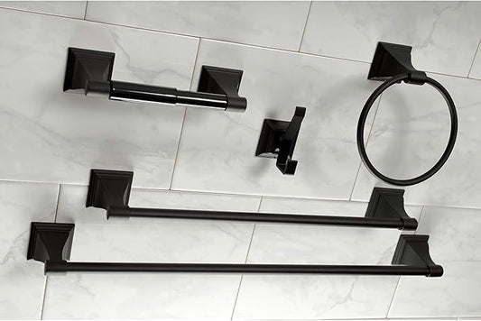 Kingston Brass BAHK61212478K Monarch 5-Piece 18-Inch and 24-Inch Towel Bars Bathroom Accessory Set in Matte Black