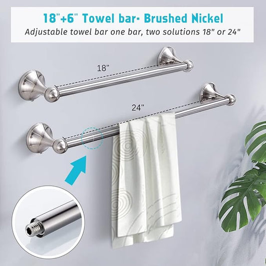 8 Piece Bathroom Accessory Set(Adjustable Towel Bar, Towel Ring, Toilet Paper Holder,Towel Hook), Wall Mounted Bathroom Hardware Accessories Set,Brushed Nickel