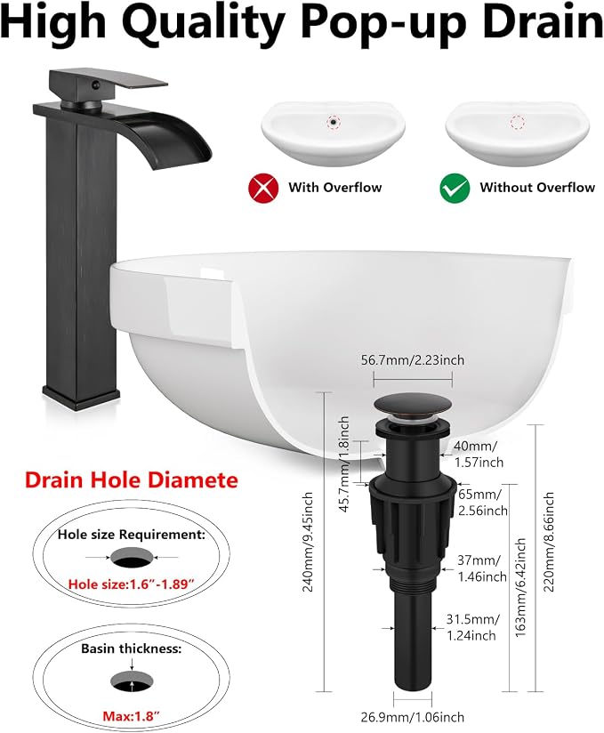 Oil Rubbed Bronze Waterfall Vessel Sink Faucet,Tall Bathroom Faucet | Single-Handle Single-Hole Lavatory Vanity Sink Faucet Mixer Tap Includes Pop-Up Drain and Supply Lines