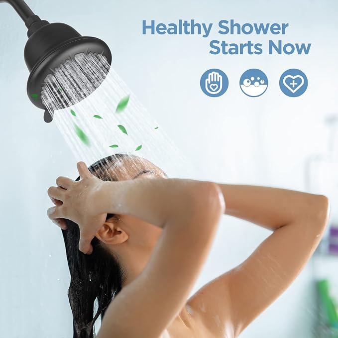 MakeFit Filtered Shower Head Matte Black- High Pressure Shower Head with filter for Hard Water - Rain Shower Head Water Softener - Luxury 7 Settings Adjustable Water Filter Showerhead (Matte Black)