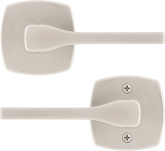 Kwikset Tripoli Lever Interior Passage Door Handle, Lever for Closet and Hallway Doors, Reversible Non-Locking Handle Lever, Satin Nickel, with Microban Protection (Pack of 10)