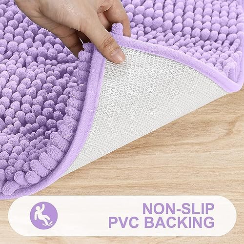 Grandaily Chenille Striped Bathroom Rugs 47x24, Extra Thick and Absorbent Bath Mats, Non-Slip Soft Plush Shaggy Shower Carpet, Machine Wash Dry, Bath Rug for Bathroom, Purple