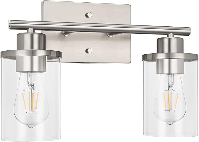 EDISHINE 2-Light Brushed Nickel Bathroom Vanity Light, Modern Wall Sconces | E26 Base, Modern & Elegant Design for Bathroom, Powder Room, Bedroom, Kitchen