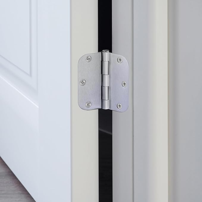 Design House Door Hinge, 3.5 in x 3.5 in, 5/8 in Radius, Interior, Rounded Steel, Removable Pin, Pre-Lubricated, Easy to Install, Brushed Chrome Finish, 9 Pack, 184473