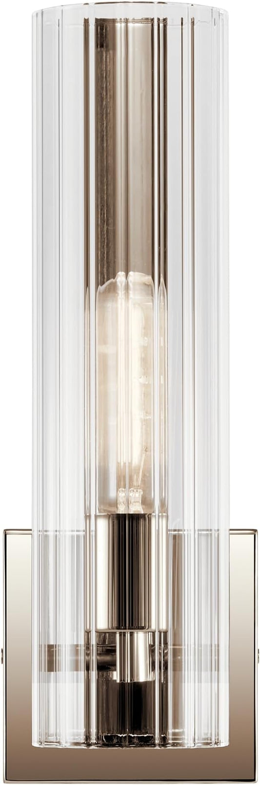 Kichler Jemsa 1 Light Wall Sconce, Modern Light with Clear Fluted Glass in Polished Nickel for Bathroom, Powder Room, Sides of Fireplace, Down a Hallway, Kitchen, or Bedroom (14" x 4.75"), 55165PN
