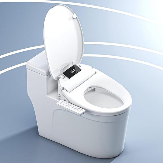 Heated Bidet Toilet Seat with Dual-Position Control Mode, Side Panel & Remote Control, Self-Cleaning Nozzle, Adjustable Warm Water and Dryer, Display Screen, Night Light, Elongated