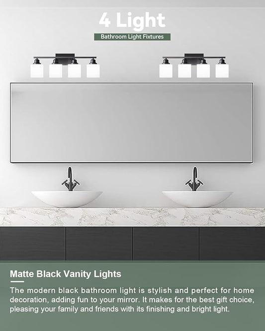 Sailstar Vanity Light Fixtures, Matte Black, Over Mirror, Modern Bathroom Light, Anti-Rust Nickel Finished, 4-Light, E26 Standard Sockets, Easy Installation, 24 Months Replacement