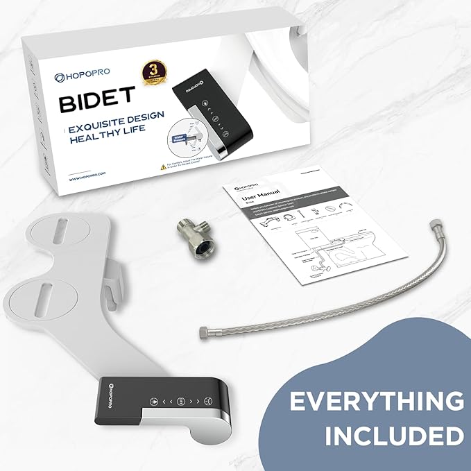 HOPOPRO Bidet Attachment for Toilet, Non-Electric Bidet Ultra-Slim Dual Nozzle (Feminine/Rear Wash), Cold Water Bidets Sprayer for Existing Toilets with Adjustable Pressure Control 1-Min Install