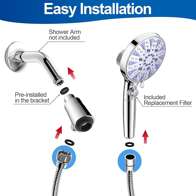 Magnetic Filtered 9-Mode Handheld Shower Head with Extra Top Spot Spray | Detachable High Pressure Showerhead with ON/OFF Pause Switch, 15-Stage Water Softener Filters for Hard Water