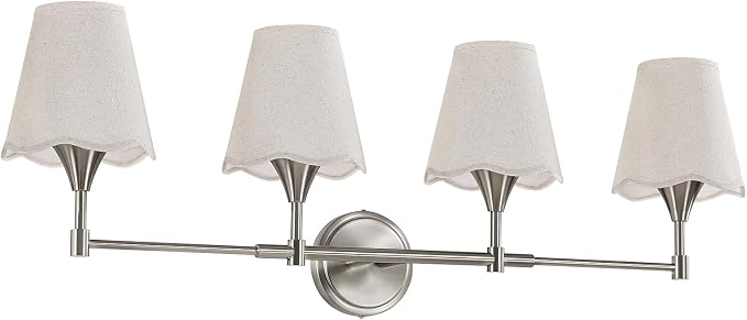 Brushed Nickel Bathroom Vanity Light: 4 Light Vanity Lighting Fixtures with Flared Fabric Shade, Modern Bathroom Lighting Fixtures over Mirror, Wall Sconce Lights for Bedroom Hallway Living Room