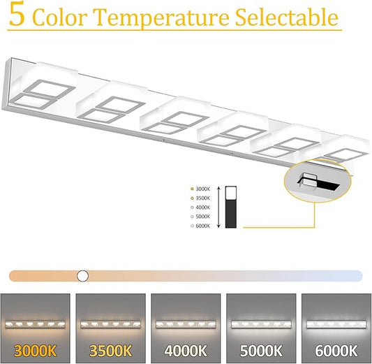 Ralbay Modern Chrome Bathroom Vanity Lights 5 Color Temperature Dimmable Acrylic Modern LED Bathroom Vanity Lighting Fixtures Chrome 40.4inch