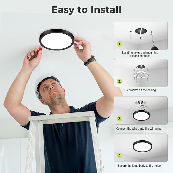 8Pack LED Flush Mount Ceiling Light Fixture, 7Inch 15W, Dimmable&3000K/3500K/4000K/5000K/6500K Adjustable Low Profile Ceiling Lights, 1500LM Round Lamp for Bathroom, Closet, Kitchen, Hallway, Black