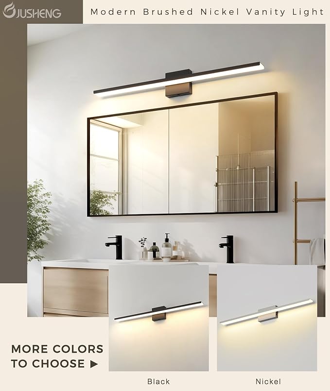 JUSHENG Black Vanity Lights Fixtures LED for Bathroom 5CCT Dimmable LED Bar | 5CCT Dimmable Bathroom Vanity Light Fixtures LED Vanity Light Bar 31.5'' Inch 32W ETL Certificated