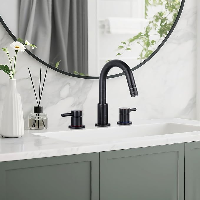 Pull Down Bathroom Faucet for Sink 3 Hole,8 inch Widespread Oil Rubbed Bronze Bathroom Sink Faucet with Pop Up Drain, Water Supply Hoses