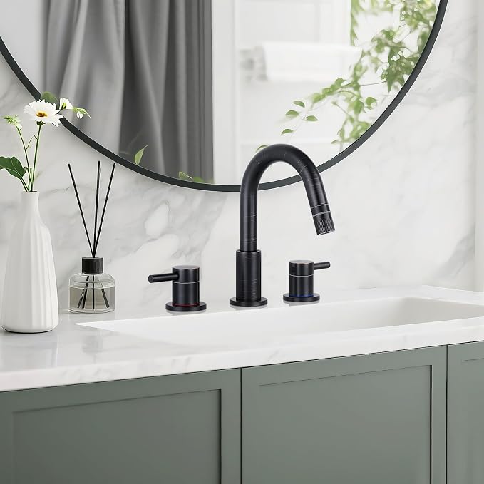 8 Inch Bathroom Faucet 3 Hole ORB Pull Down Bathroom Sink Faucet | Stainless Steel,Pull Down Sprayer,Oil Rubbed Bronze ,3 hole Widespread,Pop-up Drain,Water Supply Hoses,Two Water Flow Modes