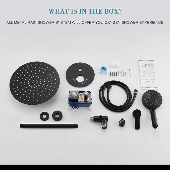 Matte Black Shower System With 12 Inches Rainfall Head and Handheld Set, High Pressure Faucet With Brass Valve for Bathroom Ceiling Mounted Fixture