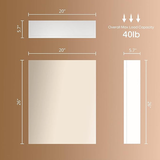 26x20 inch Bathroom Wall Cabinet, Saver Storage Cabinet, Medicine Cabinet with 1 Door and Adjustable Shelves, White(Assembly Required)