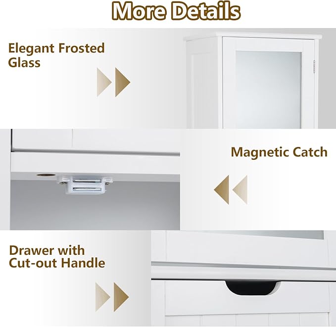 COSTWAY 67β Tall Bathroom Storage Cabinet, Freestanding Floor Cabinet with 2 Doors & 1 Drawer, 3-Level Adjustable Shelves, Narrow Slim Linen Tower for Bathroom, Living Room, Kitchen (White) | with 2 Doors & 1 Drawer, 3-Level Adjustable Shelves, Narrow ...