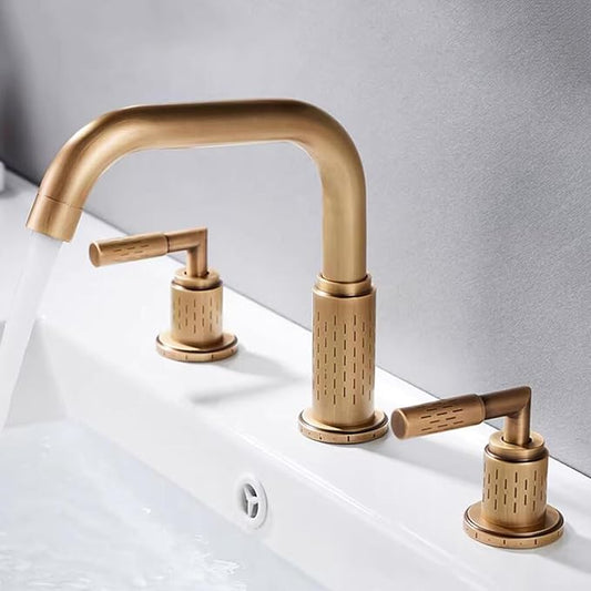 Bathroom Basin Mixer Faucet 3 Hole Brass Swivel Hot and Cold Water-Antique