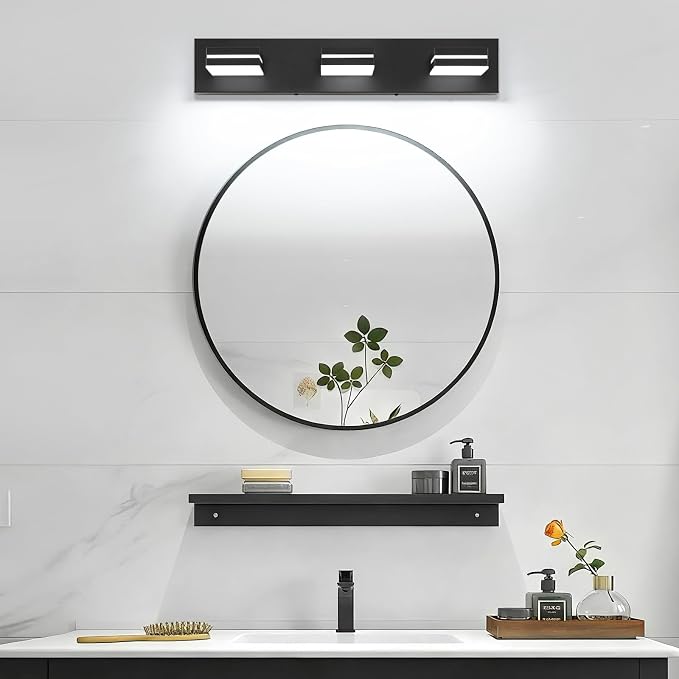 SineRise LED Modern Bathroom Vanity Light Fixtures, Modern Acrylic Bathroom Wall Lighting Fixtures Over Mirror, 3-Light, 24-Inch, Black, White
