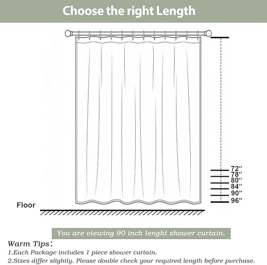 OWENIE White Shower Curtain for Bathroom 90 Inches Eatra Long, Elegant 3D Embossed Textured Cloth Waffle Shower Curtain, Modern Luxury Hotel Style, Water Repellent, Machine Washable, 72X90, White