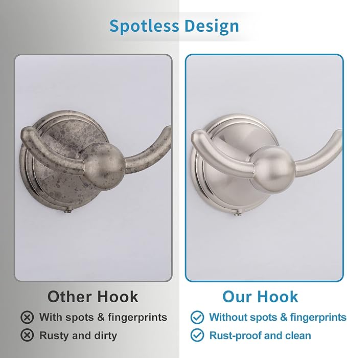 FILTA Bathroom Towel Hooks, Brushed Nickel Robe & Towel Hooks for Wall Mounted, Traditional Towel and Robe Hooks for Hanging Towels, Bath Towel Holder for Shower(2 Pack)