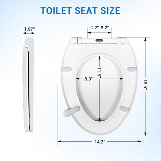 KHE Elongated Toilet Seat 18.5 Inch, Soft Close Toilet Seat with No-Touch Handle, Quick Release for Easy Cleaning, Non-Slip Bumpers, Durable PP, White