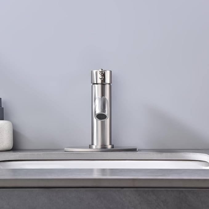 Single Handle Bathroom Faucet with Metal Drain Assembly and Escutcheon, Brushed Nickel