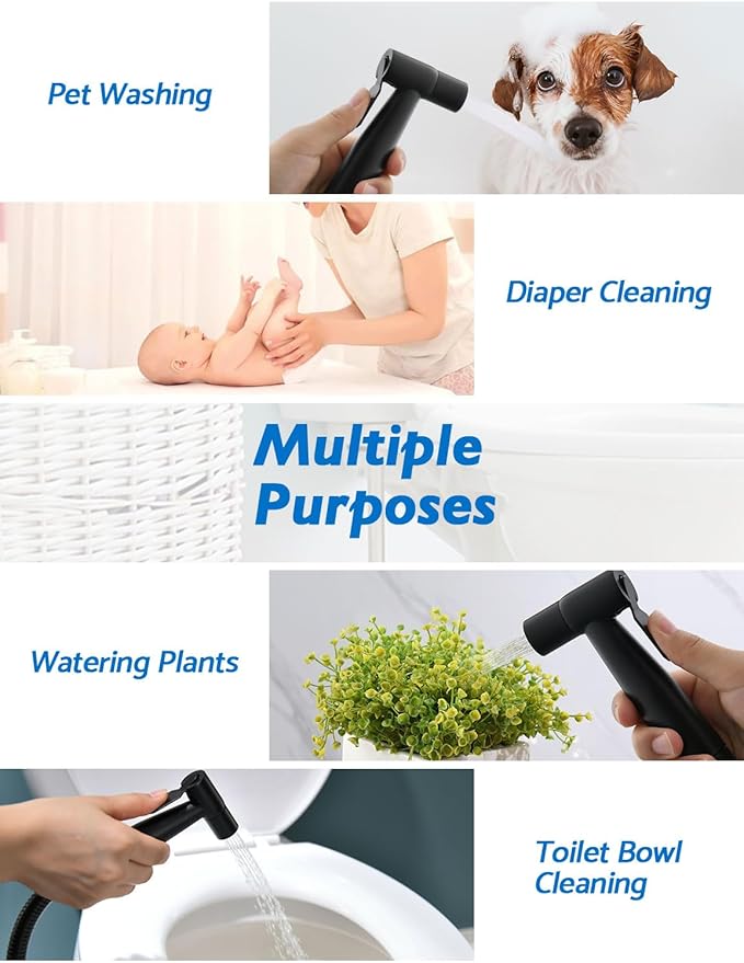 Bidet Sprayer for Toilet, Adjustable Pressure, Matte Black | Leak-Free Hose, Tank or Wall Mount, Feminine Wash, Cloth Diaper Rinse, Stainless Steel Body, Nozzle, Soft Silicone Nozzle