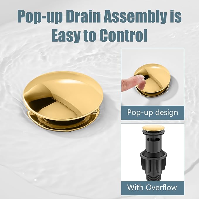 Widespread Bathroom Sink Faucet 3 Hole Metal Lever Polish Gold | Vintage Brass Sink Faucet,2 Handle,Pop Up Drain,cUPC Hose,for 8 Inch,6-16″Centerset Basin,Farmhouse,RV,Vanity,Lavatory