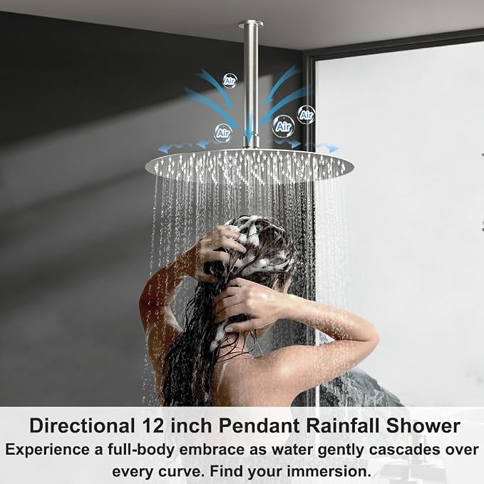 Shower Systems Round Shower Faucet Set, 12+6"Dual Rainfall Shower head with 2 in 1 Handheld Spray, Ceiling Mount Push Button with Shower Set Valve and Trim Kit Brushed Nickel,Can Use All at Once