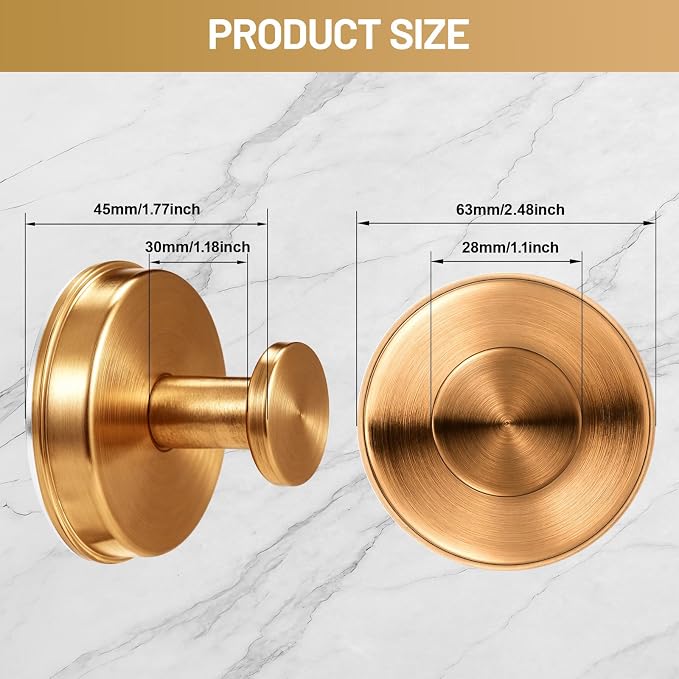 Suction Cup Hooks for Shower No-Drill Bathroom Hooks for Towels, Robes, Loofah Mountable on Bathroom Walls, Kitchen, Glass, Mirrors, Tile and Smooth,Non-Porous Surfaces (2, Champagne Bronze)