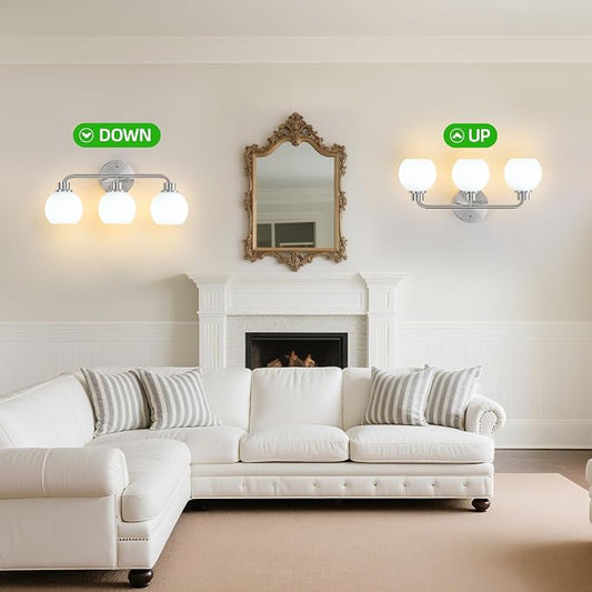 Bathroom Light Fixtures Brushed Nickel Vanity Light 3 Light Silver | Wall Sconces Lighting with Milk Globe Glass Shades Bath Wall Lamp for Mirror Kitchen Living Room Bedroom Hallway