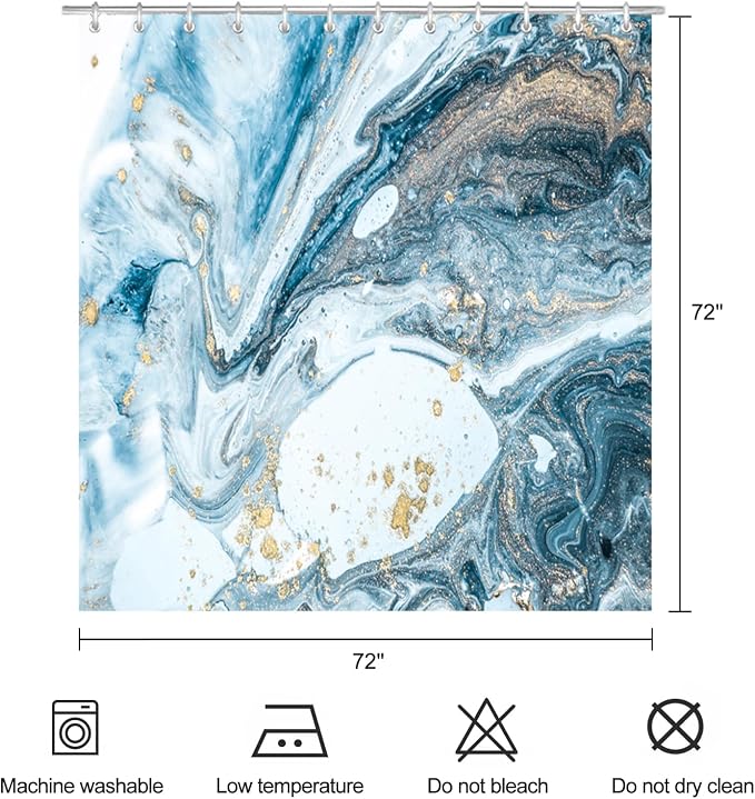 Blue Marble Shower Curtain Abstract Modern Ink Art Shower Curtains for Bathroom Waterproof Polyester Fabric Bathroom Curtain 72 x 72 Inch with 12 Hooks