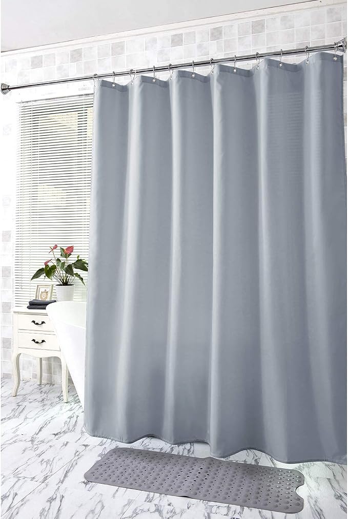 Light Gray Shower Curtain Liner, Light Gray Fabric Shower Liner, 2-in-1 Bathroom Shower Curtain and Liner, 12 Grommet Holes, Water Proof, Machine Washable, Hotel Quality, 72 x 72 Inches